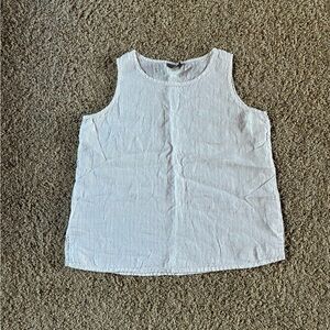 Eileen Fisher 100% Linen Tank Top Sleeveless Top Beach Coastal White Size LARGE